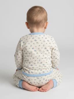 Baby Floral Print Full Sleeve Front-Open Top and Pyjama Set in Off-White and Light Blue